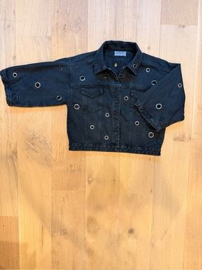 One x OneTeaspoon Black Denim Grommet Jacket Oversized Cropped Trucker XS